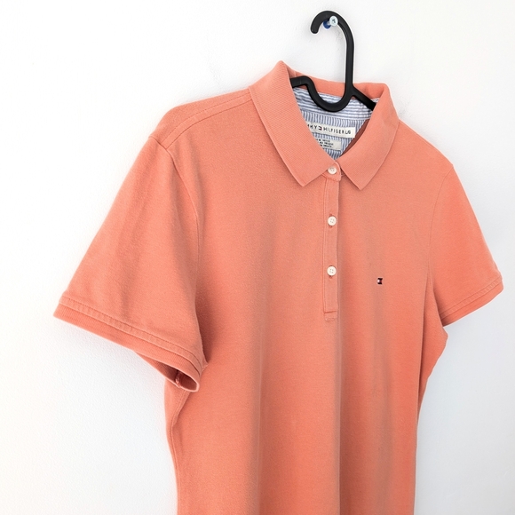 Tommy Hilfiger Women's Orange Fitted Polo Short Sleeve Top ~ Size Large - Picture 3 of 8